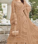 Brown georgette semi stitched suit with embroidery sequence & moti work