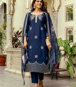 Navy blue color beautiful viscose chanderi fabric graceful ceremonial kurti set