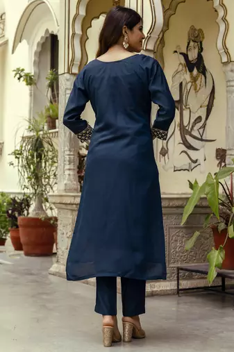 Navy blue color beautiful viscosee chanderi graceful ceremonial kurti set