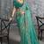 Rama green premium tissue zari resham thread embroidery with pearls, mirror work stone work saree with blouse