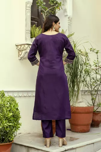 Wine color beautiful viscosee chanderi graceful ceremonial kurti set