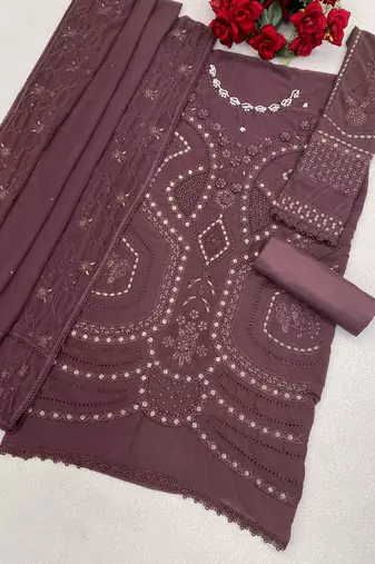 Purple georgette suit with embroidery sequin & moti 