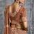 Brown premium tissue zari resham thread embroidery with pearls, mirror work stone work saree with blouse