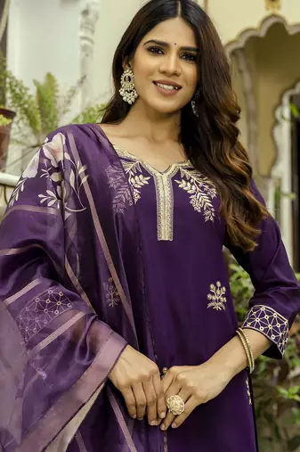 Wine color beautiful viscosee chanderi graceful ceremonial kurti set