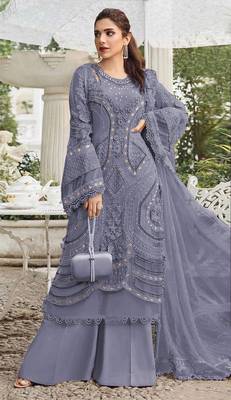 Blue georgette suit with embroidery sequin & moti  1