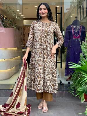 Cream color beautiful megic cotton graceful ceremonial kurti set 1