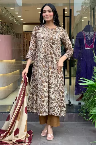 Cream color beautiful megic cotton fabric graceful ceremonial kurti set