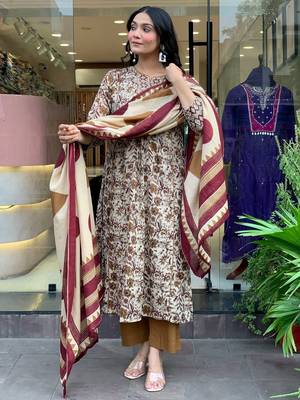Cream color beautiful megic cotton graceful ceremonial kurti set 2
