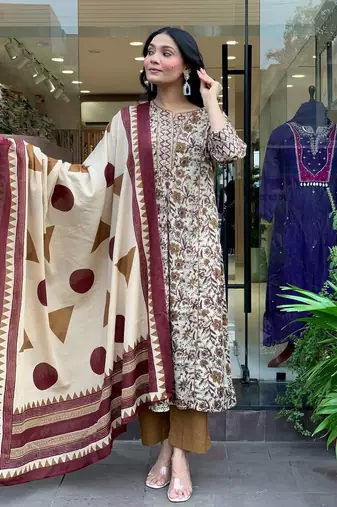 Cream color beautiful megic cotton graceful ceremonial kurti set