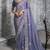 Blue premium tissue zari resham thread embroidery with pearls, mirror work stone work saree with blouse