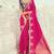 rani pink organza viscose satin coding border with cut-dana, moti heavy work blouse saree with blouse