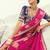 rani pink organza viscose satin coding border with cut-dana, moti heavy work blouse saree with blouse