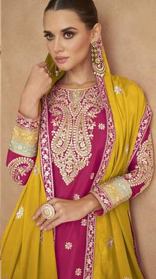 Red chinon suit with embroidery codding sequin  2
