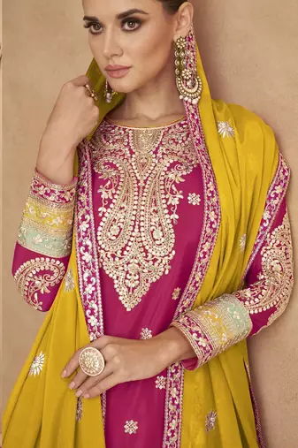Red chinon suit with embroidery codding sequin 