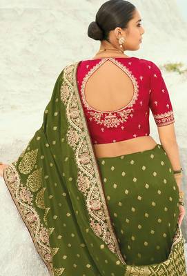 mehendi dola viscose zari , thread, moti with cut-dana heavy work saree with blouse 4