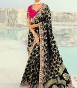 black dola viscose jari, thread, moti with cut-dana heavy work saree with blouse