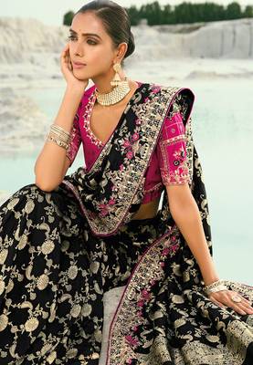 black dola viscose zari , thread, moti with cut-dana heavy work saree with blouse 2