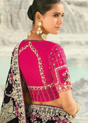 black dola viscose zari , thread, moti with cut-dana heavy work saree with blouse 3