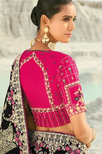 black dola viscose zari , thread, moti with cut-dana heavy work saree with blouse
