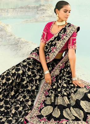 black dola viscose zari , thread, moti with cut-dana heavy work saree with blouse 4