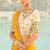 yellow organza viscose satin coding border with cut-dana, moti heavy work blouse saree with blouse