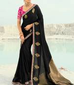 black organza viscose satin coding border with cut-dana, moti heavy work blouse saree with blouse