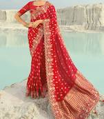 red dola viscose jari, thread, moti with cut-dana heavy work saree with blouse