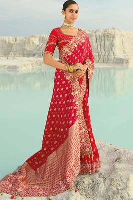 red dola viscose zari , thread, moti with cut-dana heavy work saree with blouse 2