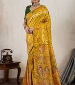 mustard makhmal soft silk blend meenakari zari shades woven saree with blouse