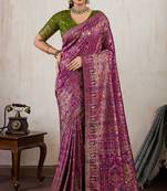 wine makhmal soft silk blend meenakari zari shades woven saree with blouse