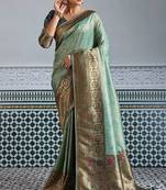 pista green kanjivaram mul silk blend zari meenakari woven saree with blouse