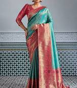 teal kanjivaram mul silk blend zari meenakari woven saree with blouse