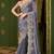 grey sartin georgette silk blend heavy thread embroidery, sequins work with embroidery blouse saree with blouse