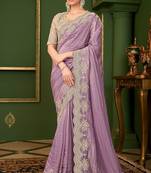 onion georgette silk blend heavy thread embroidery sequins border work with embroidery blouse saree with blouse