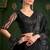 Jet black sartin georgette heavy thread embroidery sequins border work with embroidery blouse saree with blouse