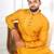 Yellow color jacquard silk fabric designer embroidered kurta payjama for men's