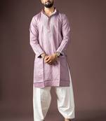 Lavendar color beautiful printed silk fabric ceremonial men's kurta payjama
