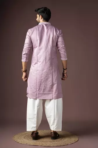 Lavendar color beautiful printed silk fabric ceremonial men's kurta payjama
