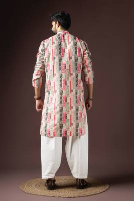 Multi color beautiful printed blended cotton fabric ceremonial men's kurta payjama 2