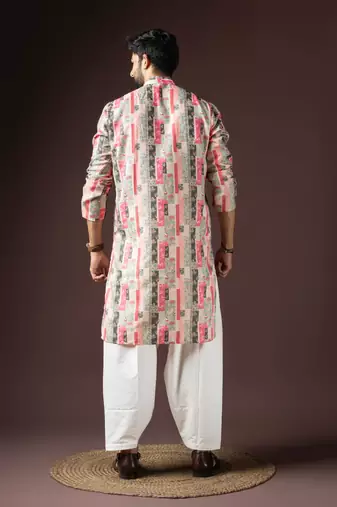 Multi color beautiful printed blended cotton fabric ceremonial men's kurta payjama