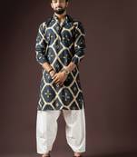 Navy blue color beautiful printed rayon fabric ceremonial men's kurta payjama