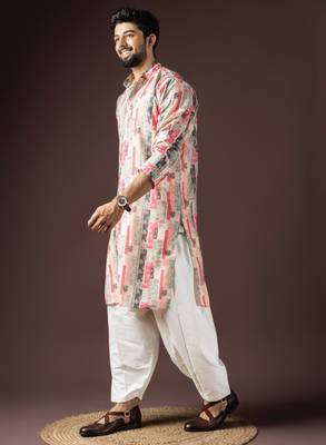 Multi color beautiful printed blended cotton fabric ceremonial men's kurta payjama 4