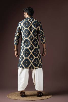 Navy blue color beautiful printed rayon fabric ceremonial men's kurta payjama 2
