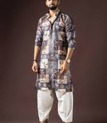 Multi color beautiful printed blended cotton fabric ceremonial men's kurta payjama