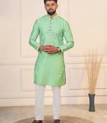 Pista color jacquard silk fabric designer embroidered kurta payjama for men's