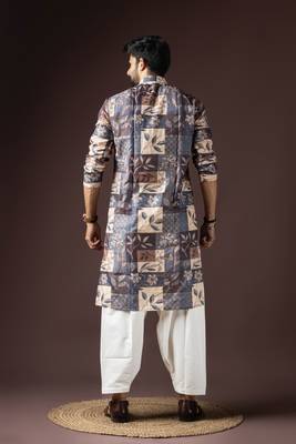 Multi color beautiful printed blended cotton fabric ceremonial men's kurta payjama 2