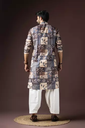 Multi color beautiful printed blended cotton fabric ceremonial men's kurta payjama