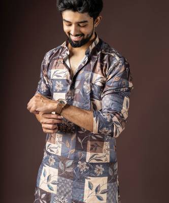 Multi color beautiful printed blended cotton fabric ceremonial men's kurta payjama 3