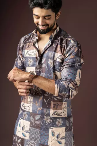 Multi color beautiful printed blended cotton fabric ceremonial men's kurta payjama