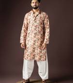 Multi color beautiful printed blended cotton fabric ceremonial men's kurta payjama